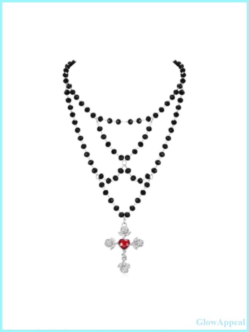 Gothic Layered Beaded Cross Choker Necklace Brass Cubic Zirconia